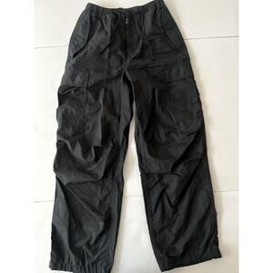 Tna Cargo Pants Women S Black Elastic Waist Drawstring Pockets Baggy Lightweight